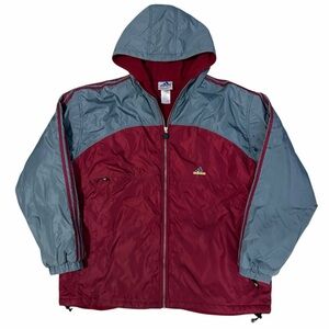 VTG Adidas Winter Coat Mens 2XL Burgundy Gray Fleece Lined Hooded Y2K Nylon